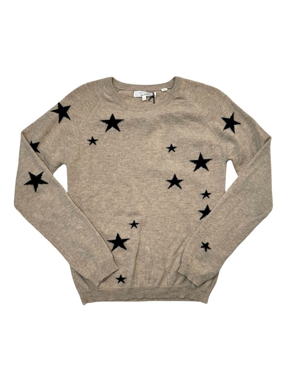Chinti & Parker | NWT 100% Cashmere Star Crewneck Sweater Oatmeal/Navy Medium